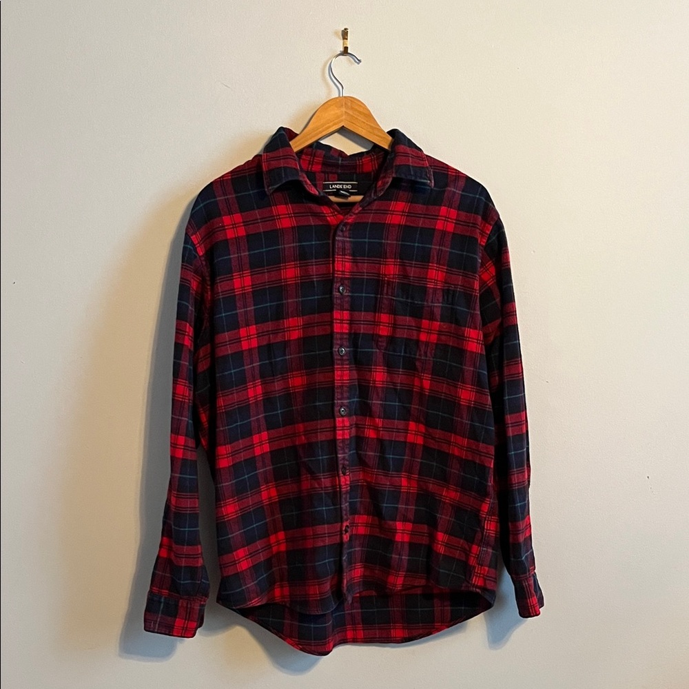Lands' End Red and Black Plaid Flannel